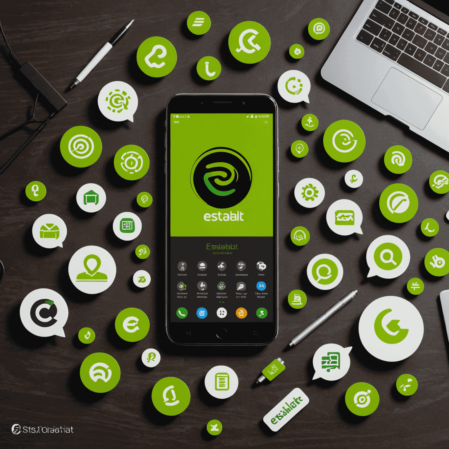 A smartphone displaying Etisalat's logo and various icons representing call minutes, data, and SMS. The bundle details are shown prominently.