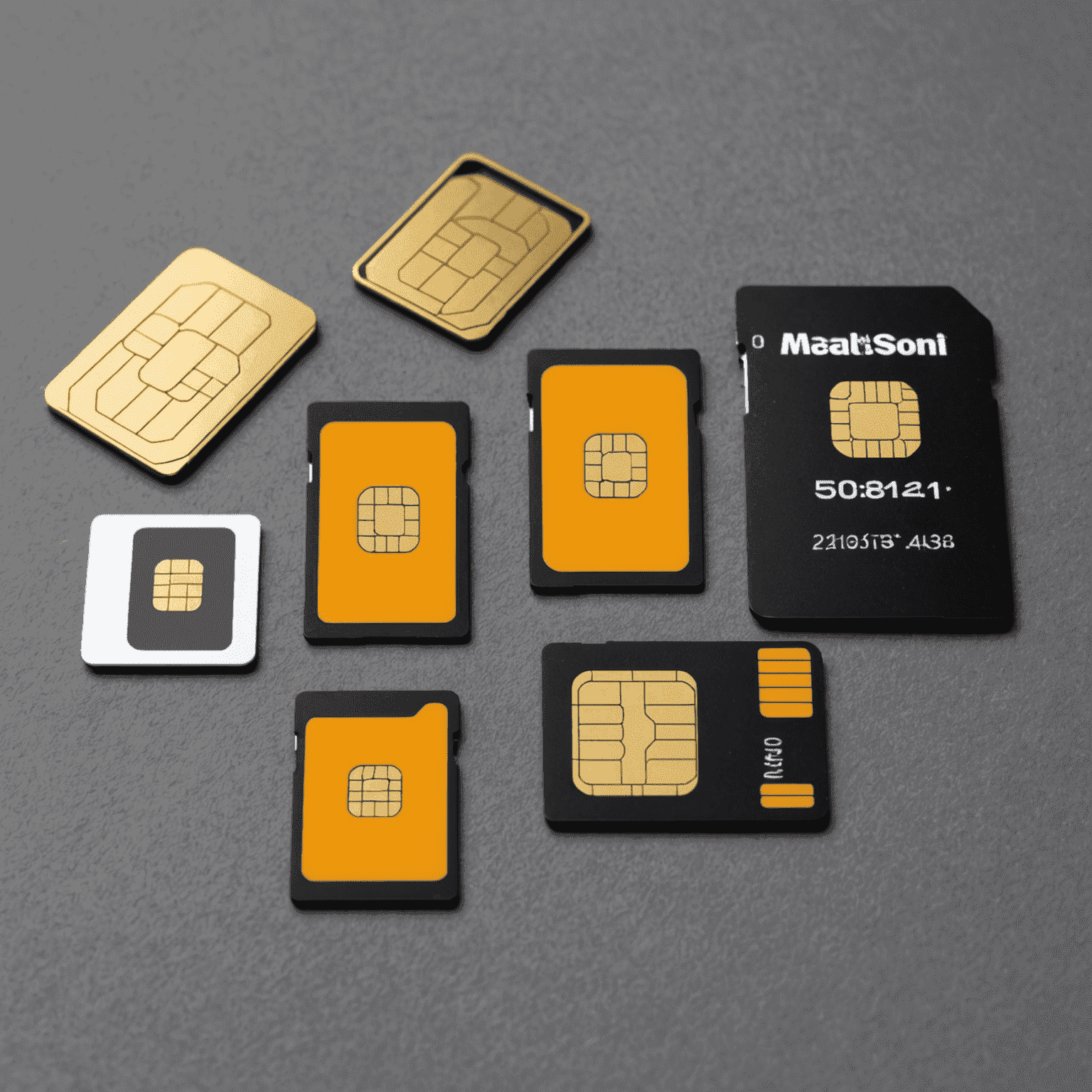 A size comparison of different SIM card types: standard, micro, nano, and the latest miniature SIM