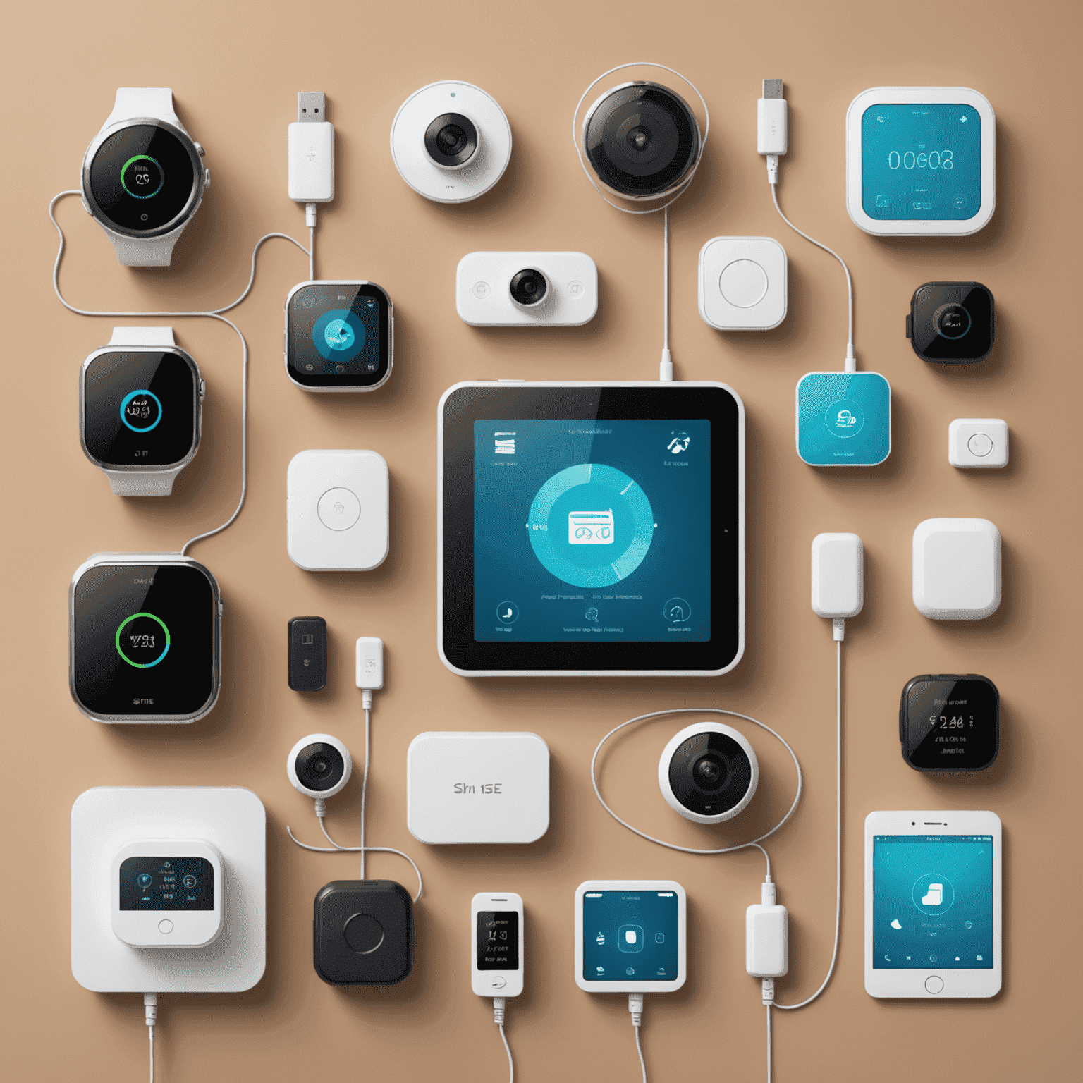 Various IoT devices connected through SIM technology, including smart home devices, wearables, and industrial sensors